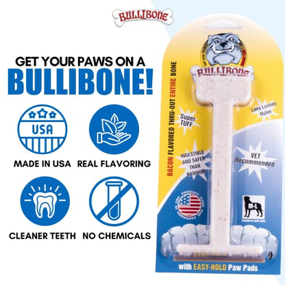 Bullibone Nylon Dog Chew Toy for Aggressive Chewers - Dental Hygiene Bone with Bacon Flavor, Durable Tough Chew Toys for Extra Large Dogs, Indestructible Dog Bone - 3 Pack - size: XL