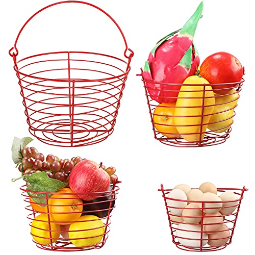 4 Pieces Egg Baskets for Collecting Fresh Eggs with Handle Chicken Wire Egg Basket Metal Storage Basket for Gathering Transporting Eggs Fruit Food Farmhouse Kitchen Decoration 4 Size(Red)