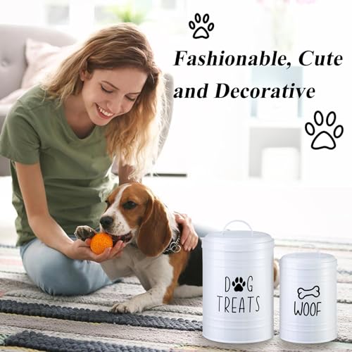 Dog Treat Container Airtight, Dog Treat Jar Set of 2 with Lid - 9x5.5''&7x4'' Metal Dog Cookie Jar for Farmhouse Kitchen Counter, White Pet Treat Container, Dog Treat Storage Container for Dogs, Cats - color: Circle-White
