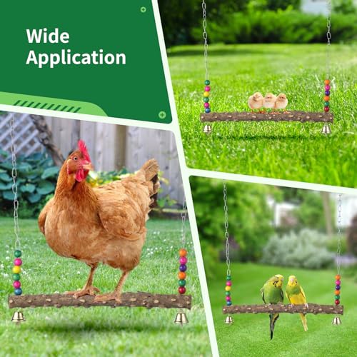 2PCS Chicken Bird Swings - Natural Wooden Swing Toys with Wooden Stands for Chickens, Hens & Parrots