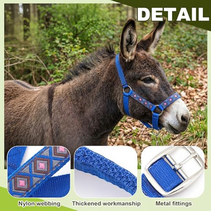 1 Set Miniature Donkey Halter with Lead Ropes, Cute and Stylish Adjustable Nylon Head Collar Set for Miniature Donkeys (Blue) - color: blue
