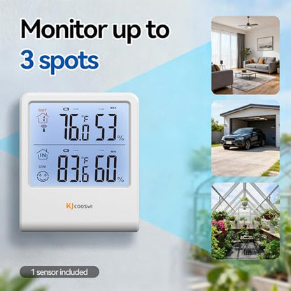 Indoor Outdoor Thermometer Hygrometer, Wireless Digital Temperature & Humidity Monitor with Outdoor Sensor, 328ft Range, Backlight LCD Display for Home, Room, Patio, Battery Included