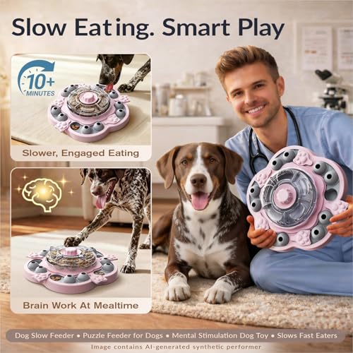 KADTC Dog Puzzle Toy, 3 Levels of Step-by-Step Challenge, Spin-to-Release Treat Dispenser, Slow Feeder & Mental Stimulation Enrichment Toy for Small Medium Large Dogs - color: Pink