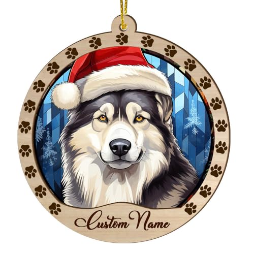 Personalized Alaskan Malamute Ornament, Alaskan Malamute Christmas Ornament, Custom Name Alaskan Malamute Dog Suncatcher for Christmas Tree - color: Alaskan Malamute
