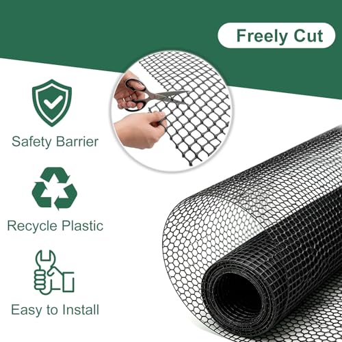 39.4in x 100ft Plastic Garden Fence Roll, 280g Thickened Netting with Cable Ties, Temporary Poultry Fence for Chickens, Dogs, Vegetable Gardens & Backyard Lawn(Black) - color: Black