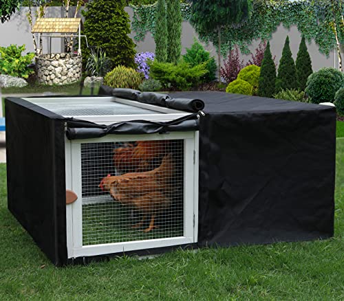 Assembly Free Chicken Coop, Foldable Chicken Run Cage Wooden, Extension Chicken Run Large Chicken Pen Rabbit Enclosure Duck House (White+Black Cover)
