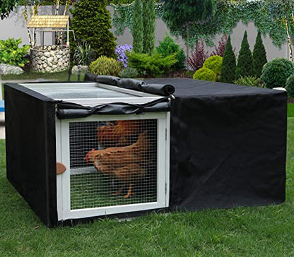 Assembly Free Chicken Coop, Foldable Chicken Run Cage Wooden, Extension Chicken Run Large Chicken Pen Rabbit Enclosure Duck House (White+Black Cover)