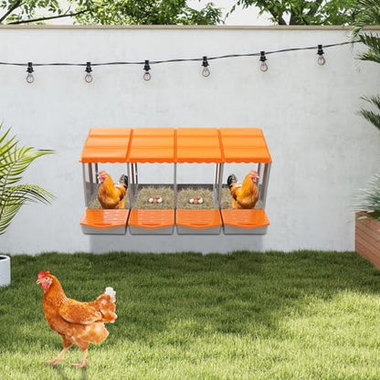 Chicken Nesting Boxes, 4 Compartment Nesting Boxes for Laying Eggs, Roll Away Nesting Box Egg Collection Tray, Wall Mount Poultry Roll Away Chicken Laying Boxes (Orange) - color: 4 Compartment Nesting Boxes (Orange)