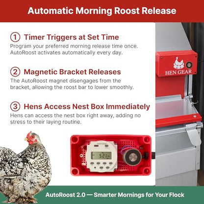 HenGear AutoRoost, Automatic Chicken Coop Door, Auto Chicken Roost Bar Opener with Timer Function, Plug-in Operation for Reliable Morning Access, Easy Setup, Auto Opener, Chicken Coop Accessories