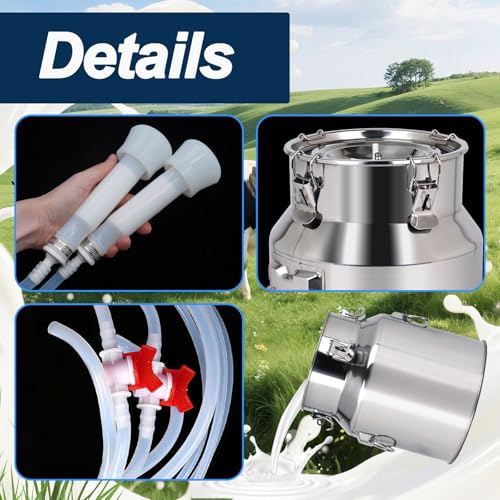 Upgrade 10 L 2-in-1 Goat//Cows Milking Machines Portable, Pulsations Milker Unit, Pulsation Vacuum, Food-Grade Stainless Steel, Easy Maintain, for Home Farm