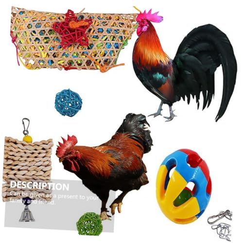 5PCS Chicken Set for Hens and Parrots Hanging Chewing and Feeder for Bird Exercise and Entertainment Hanging for Poultry and Pet Birds Random Color