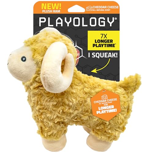 Playology Dog Toys | Plush Ram Stuffed Animal | Cheddar Cheese Scented Jumbo Squeaky Dog Toy | Plush Chew Toy for Large Dogs - size: Large, style: Ram