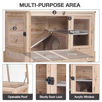 Wooden Guinea Pig Cages Indoor with Plastic Floor and Pull Out Tray, Two-Story Rabbit Cage with Anti-Chewing Ramp, Bunny Hutch with Detachable Stand, Small Animals Cage Habitat (Nature) - color: Nature