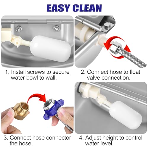 ToLanbbt Automatic Animal Dispenser Horse Water Bowl with Float Valve Stainless Steel Goat Waterer Feeder Outside Water Trough for Livestock Auto Fill Dog Watering Bowl with 1/2" Hose, Drainage Hole - size: 1 PCS