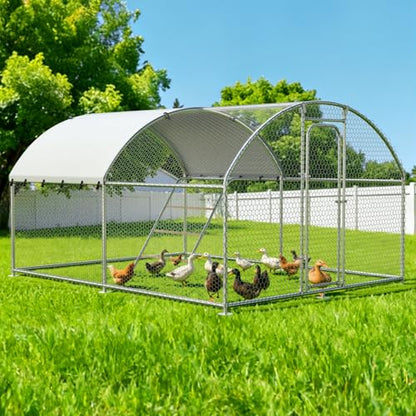 Large Chicken Coop with Roosting Perch, Waterproof and UV-Resistant Cover, 10’W x 13.2’L x 6.4’H Outdoor Walk-in Cage Chicken Run for Yard Farm, Dome Roof - size: 13.1x9.9Ft