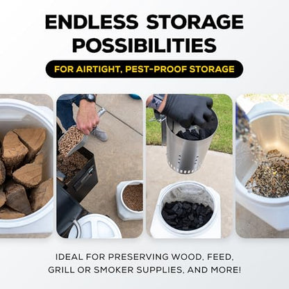 Gamma2 Gamma Seal Airtight Storage Bin - Wood, Pellet, Charcoal, and Food Container - Indoor or Outdoor Utility Bucket - BPA-Free Plastic - Made in The USA - Fits up to 50 Pounds - 14" L x 20" H
