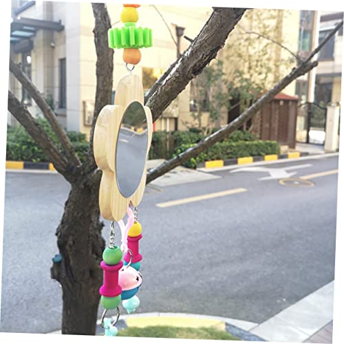 BESPORTBLE Wooden Hanging Mirror Toy for Hens and Chickens Interactive Chicken Accessories Bells Fun and Engaging Pet Mirror for Coop Relieves Boredom and Increases Activity