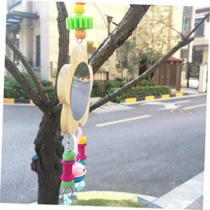 BESPORTBLE Wooden Hanging Mirror Toy for Hens and Chickens Interactive Chicken Accessories Bells Fun and Engaging Pet Mirror for Coop Relieves Boredom and Increases Activity