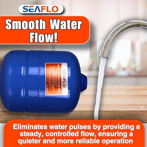 SEAFLO 2 Gallon Pre-Pressurized Accumulator Expansion Tank – Reduces Pump Cycling, Smooth Water Flow, 87 PSI, 3/4" MNPT, Compact Design for RV, Marine, Boat & Off-Grid Systems – 4-Year Warranty - style: 2 Gal (8 L)