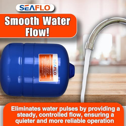 SEAFLO 2 Gallon Pre-Pressurized Accumulator Expansion Tank – Reduces Pump Cycling, Smooth Water Flow, 87 PSI, 3/4" MNPT, Compact Design for RV, Marine, Boat & Off-Grid Systems – 4-Year Warranty - style: 2 Gal (8 L)