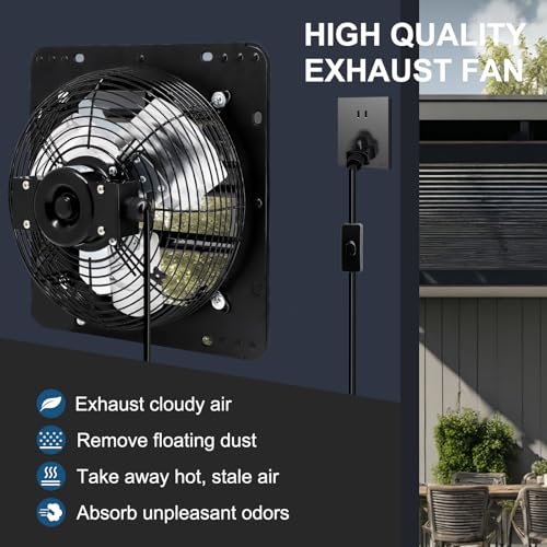 Criditpid 12 Inch Pure Copper Shutter Exhaust Fan, Black Through Wall Ventilation Exhaust Fan with ON/OFF Switch for Gable, Home, Shed, Garage, Basement, Kitchen, Attic Ventilation, 970CFM, 1680RPM. - color: with ON/OFF Switch, size: 12 Inch Exhaust Fan