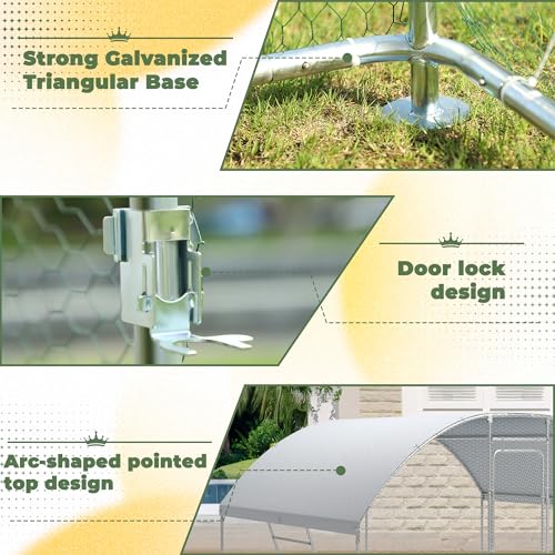 Metal Chicken Coop, 9.8 x 6.6 x6.6 Walk-in Chicken Run for 10 Chicken with Upgrade Roosting Perch, Water-Resident and Anti-UV Cover, Sturdy Dome Roof Chicken House for Outdoor Farm Use - color: Dome Roof