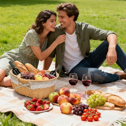 Dicunoy Wicker Picnic Basket with Handle, Large Empty Gift Basket to Fill, Open Top Market Harvest Baskets for Garden, Fruit, Candy, Wine, Easter Egg Gathering, Wedding, Vegetables