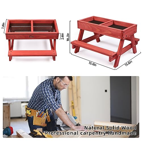 Chicken Picnic Table, Chicken Feeder No Waste Handmade Wooden, Large DIY Chicken Feeder Kit, Wild Bird, Duck & Squirrel Feeders, Mesh Bottom Keep Food Fresh and Dry Easy to Clean and Fill（Red Paint - color: Red Solid Wood