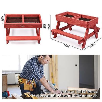 Chicken Picnic Table, Chicken Feeder No Waste Handmade Wooden, Large DIY Chicken Feeder Kit, Wild Bird, Duck & Squirrel Feeders, Mesh Bottom Keep Food Fresh and Dry Easy to Clean and Fill（Red Paint - color: Red Solid Wood