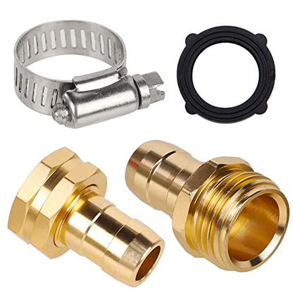 Biswing Garden Hose Repair Connector with Clamps, 5/8" Barb x 3/4" GHT Thread Aluminum Water Hose Pipe Repair Kit, Female and Male Hose Connectors with Stainless Steel Clamp, 2 Pack