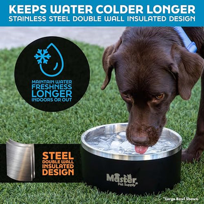 Master Pet Supply Stainless Steel Dog Bowls - 128 oz, Heavy Duty - Stainless Steel, Double Wall Extra-Thick Insulated, Non-Slip Pet Water Bowl for Dogs, Cats & Pets, Anti Rust Metal, Dish Washer Safe - color: Stainless Steel, size: 16 Cups (128 oz)