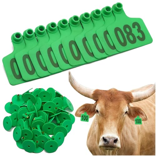 Cattle Ear Tags 001-1000 Number Plastic Livestock Animal Ear Tags for Cattle Cows Pig Sheep Animal Identification Earring Tagger Green 401-500 - size: 401-500