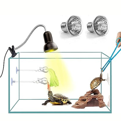 Reptile Heat Lamp Light, UVA UVB Reptile Light, Reptile Turtle Heating Lamps for Turtles Tortoise Lizards Snake Bird or Chick one Terrarium lamp Light +Two 25W Bulb+2 Clip+1tweezer