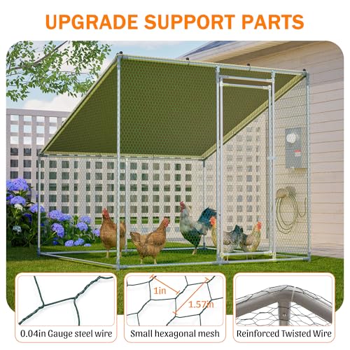 Walk in Chicken Coop, Chicken Runs for Yard with Cover, 84 x 78.7 x 72.7 in Metal Enclosure, Slanted Roof, Lockable Door for Ducks Rabbits