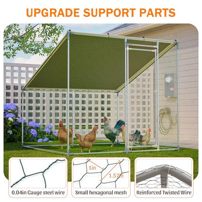 Walk in Chicken Coop, Chicken Runs for Yard with Cover, 84 x 78.7 x 72.7 in Metal Enclosure, Slanted Roof, Lockable Door for Ducks Rabbits