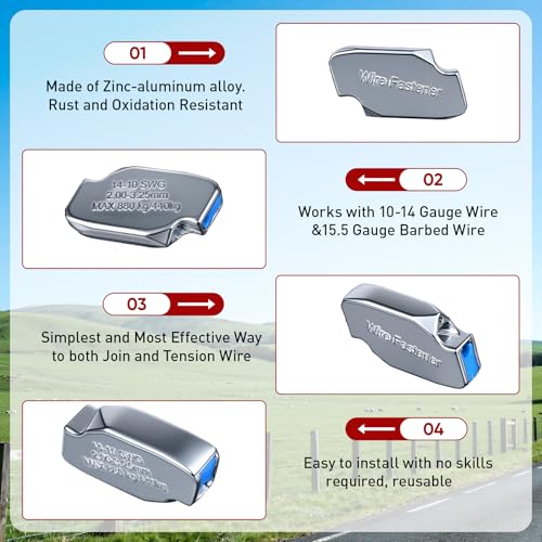 Adjustable Tension Fence Wire Joiner (20 Pack), Fits 14-11 Gauge / 2.0mm-3.25mm Wire, Ceramic Roller Fence Connector for High Tensile & Electric Fencing