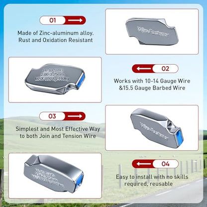 Adjustable Tension Fence Wire Joiner (20 Pack), Fits 14-11 Gauge / 2.0mm-3.25mm Wire, Ceramic Roller Fence Connector for High Tensile & Electric Fencing