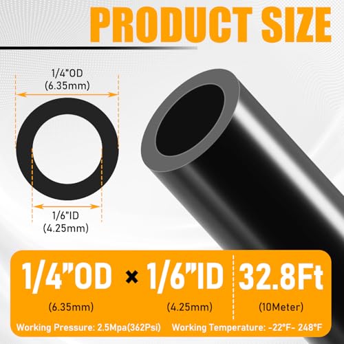 Pangda 1/4''od 32.8ft Air Line Brake Hose Pneumatic Pa12 Nylon Tube Black PA12 20 MeterTubing System Fluid Transfer Conveying Compressed Lubricants Hydraulic Water Chemical Solutions - size: 1/4''od 32.8ft