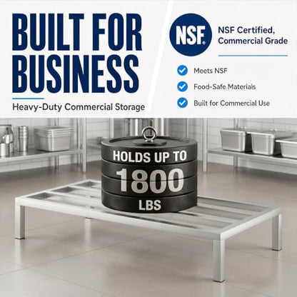 48" x 24" x 8" Aluminum Dunnage Rack – Heavy Duty Floor Storage Stand, NSF for Commercial Use - size: 48"W x 24"D x 8"H