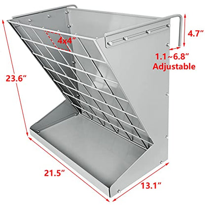 Wall Mount Hay Rack, Heavy-Duty Galvanized Metal 2 in 1 Hay and Grain Feeder, Livestock Feeder with Adjustable Distance, Hay Feeder for Goats, Sheep, Horse - color: Silver