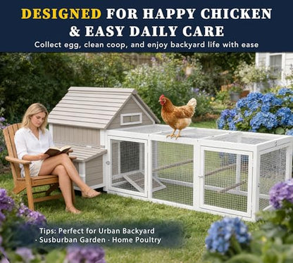 Gowoodhut Chicken Coop with Run for 2–6 Chickens Large Outdoor Backyard Hen House for Beginners Weatherproof Wooden Poultry Cage with Nesting Boxes Perches & Easy-Clean Tray - size: 118.3"L x 61.1"W x 40.0"H