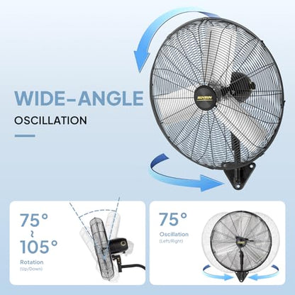 ROVSUN 24" Wall Mounted Fan, High Velocity Industrial Wall Fan, Max 6170 CFM with Wide Angle Oscillating, Suit for Commercial, Residential, Garage, Shop, Greenhouse, Gym, 2-Pack - size: 24''(2-pack)