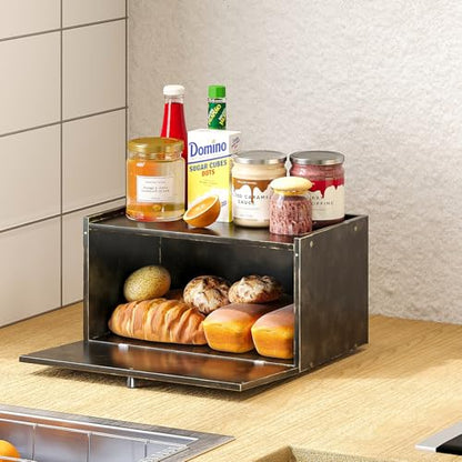 Trironsun Bamboo Bread Box for Kitchen Counter Farmhouse Bread Storage Container Large Capacity Bread Storage Bin Bread Holder (Antique Back) - color: Antique Back