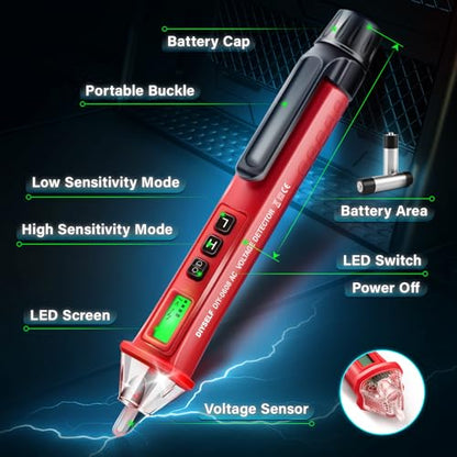 DIYSELF Non Contact Voltage Tester Pen, Dual Sensitivity 12V/48V-1000V AC Electric Tester Pen Voltage Detector with LCD Display, Buzzer & Flashlight, CAT III 1000V Electrical Tester Pen for Live Wire
