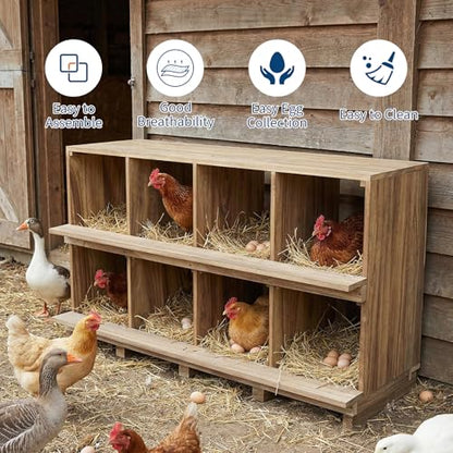 50.2in 8-Compartment Wooden Nesting Boxes for Chickens with Perches - Wall or Floor Mount, Chicken Nesting Box Can Prevents Egg Breakage, Secure Roosting for Chickens, Ducks, Hens and Small Poultry