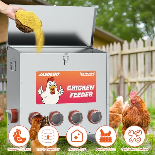 6 Ports Automatic Chicken Feeder 85 Pounds Large Gravity Fed Chicken Feeder with Latch & Handle for Chickens Bantams Pheasants Poultry Coop Weatherproof - size: 6 Ports (85-120 LBS)