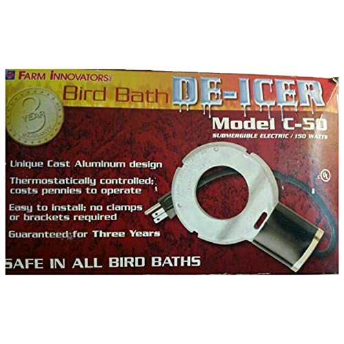Farm Innovators C-50 Premium Cast Aluminum Birdbath Deicer, Electric Birdbath Warmer with Built-in Thermostat, 150W - size: 1 Count (Pack of 1)