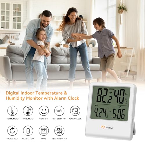 Indoor Thermometer, Room Thermometer and Hygrometer with Clock, Temperature and Humidity Meter with Clock, Double Comfort Indicator, Time, Date(White) - color: White