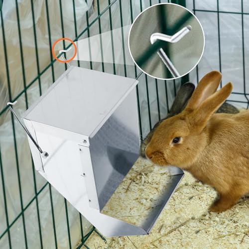 Maxcheck 2 Pcs Rabbit Feeder for Cages Small Animal Food Pellet Dispenser with Lid Metal Chicken Grit Oyster Shell Squirrel Feeders Outside(4.7 Inches,Mesh Bottom,Silver) - color: Silver, size: 4.7 Inches