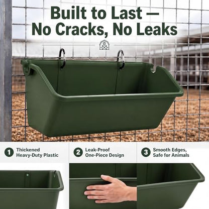 Wenqik 10 Pack Chicken Feeder Waterer Hanging Goat Feeders, 5 Quart Fence Mount Poultry Feed Troughs with Metal Clips and Screws, Livestock Feed Buckets for Sheep Duck Coop, Farm, Geese (Green) - color: Green